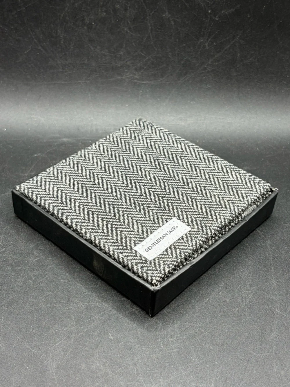 Gentleman Jack Black & Gray Square Fabric Coasters, Set 4 Minimalist Classic